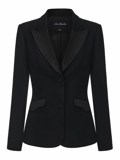 Nana Jacqueline Yvette Satin Lapel Tailored Black Structured Blazer Black
