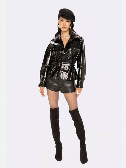 Nana Jacqueline Isabella Vegan Leather Jacket: Black Jacket for Date Night Black