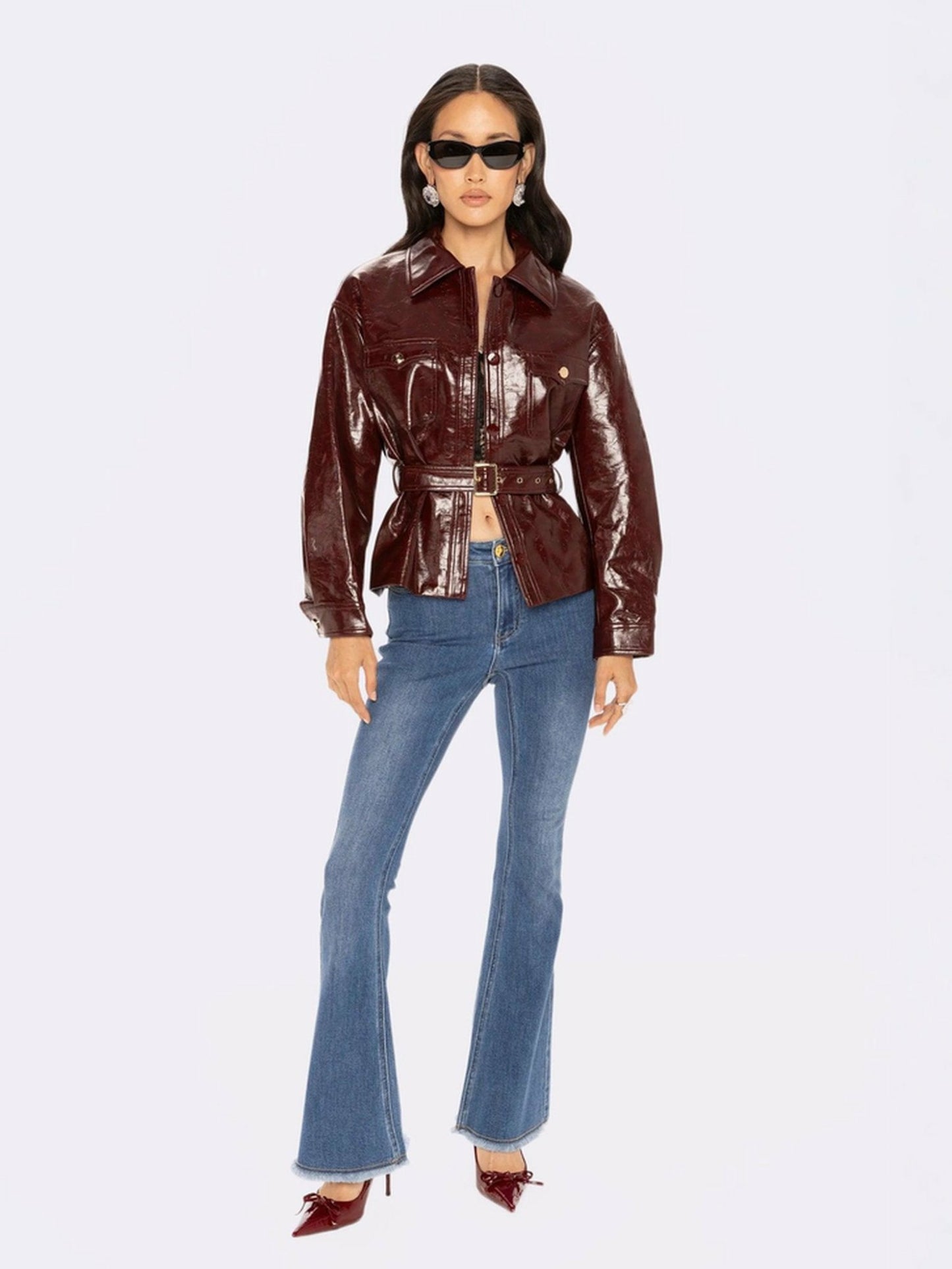 Nana Jacqueline Isabella Vegan Leather Jacket: Claret Leather Jacket for Date Night Claret
