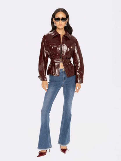 Nana Jacqueline Isabella Vegan Leather Jacket: Claret Leather Jacket for Date Night Claret