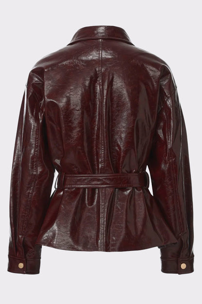 Nana Jacqueline Isabella Vegan Leather Jacket: Claret Leather Jacket for Date Night Claret