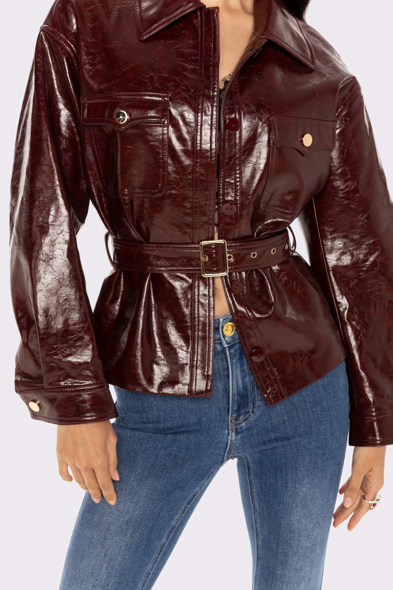 Nana Jacqueline Isabella Vegan Leather Jacket: Claret Leather Jacket for Date Night Claret