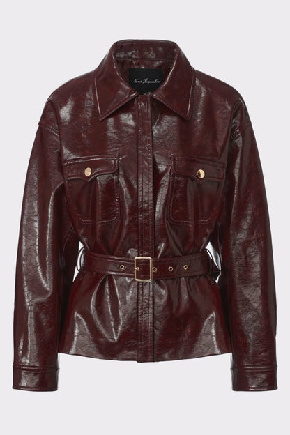 Nana Jacqueline Isabella Vegan Leather Jacket: Claret Leather Jacket for Date Night Claret