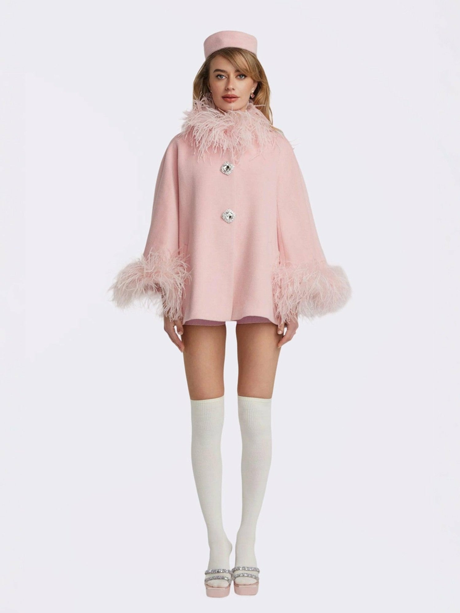 Nana Jacqueline Angelica Feather Coat: Pink Coat for Holiday Party Pink