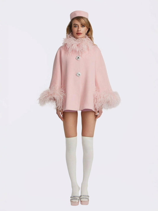 Nana Jacqueline Angelica Feather Coat: Pink Coat for Holiday Party Pink
