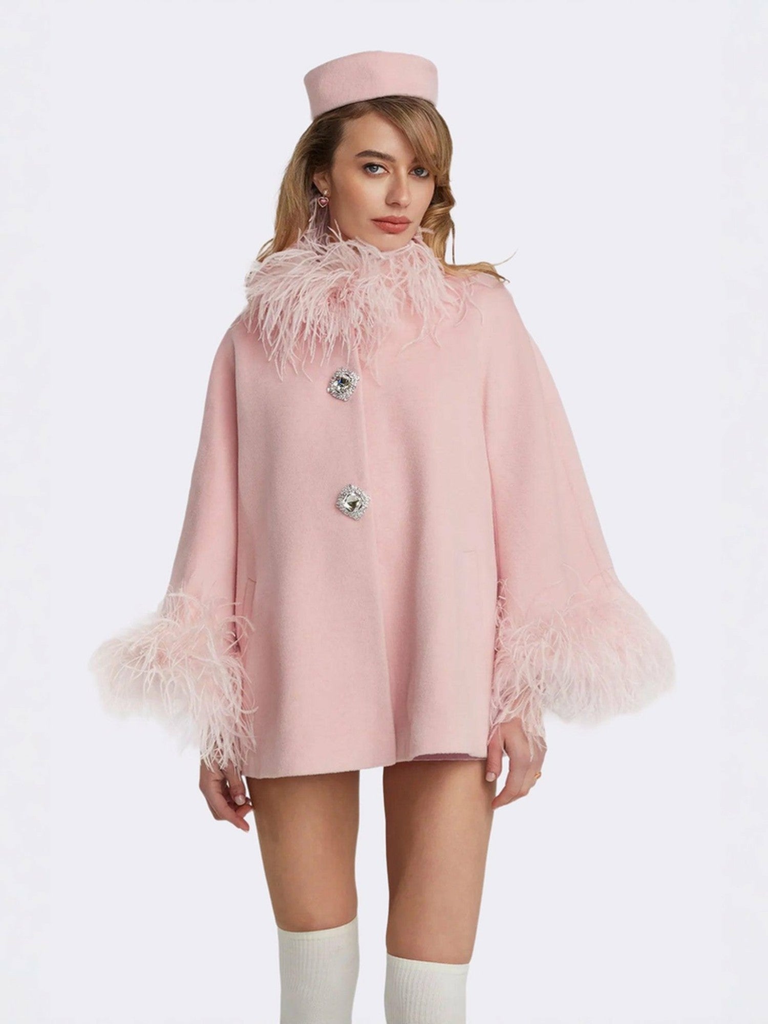 Nana Jacqueline Angelica Feather Coat: Pink Coat for Holiday Party Pink