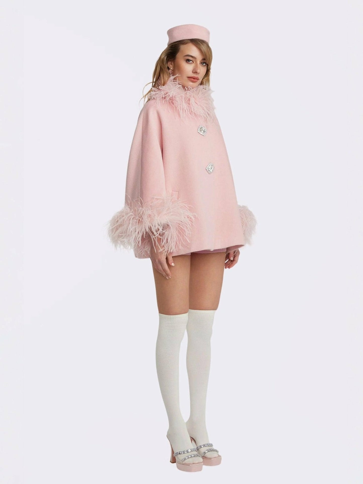Nana Jacqueline Angelica Feather Coat: Pink Coat for Holiday Party Pink