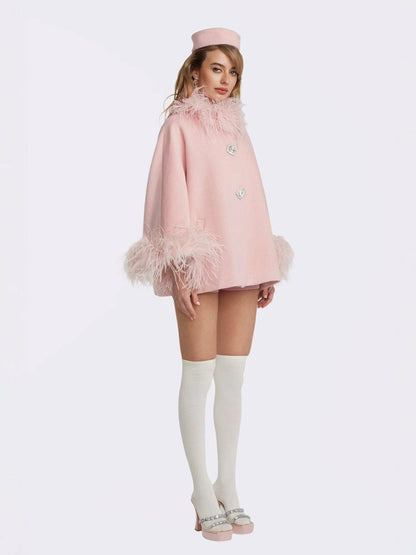 Nana Jacqueline Angelica Feather Coat: Pink Coat for Holiday Party Pink