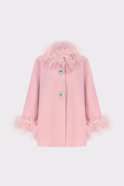 Nana Jacqueline Angelica Feather Coat: Pink Coat for Holiday Party Pink