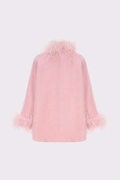 Nana Jacqueline Angelica Feather Coat: Pink Coat for Holiday Party Pink