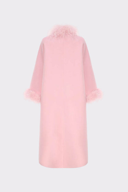 Nana Jacqueline Nina Feather Coat: Pink Coat for Winter Wedding Guest Pink