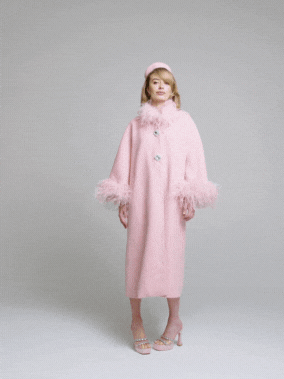 Nana Jacqueline Nina Feather Coat: Pink Coat for Winter Wedding Guest Pink