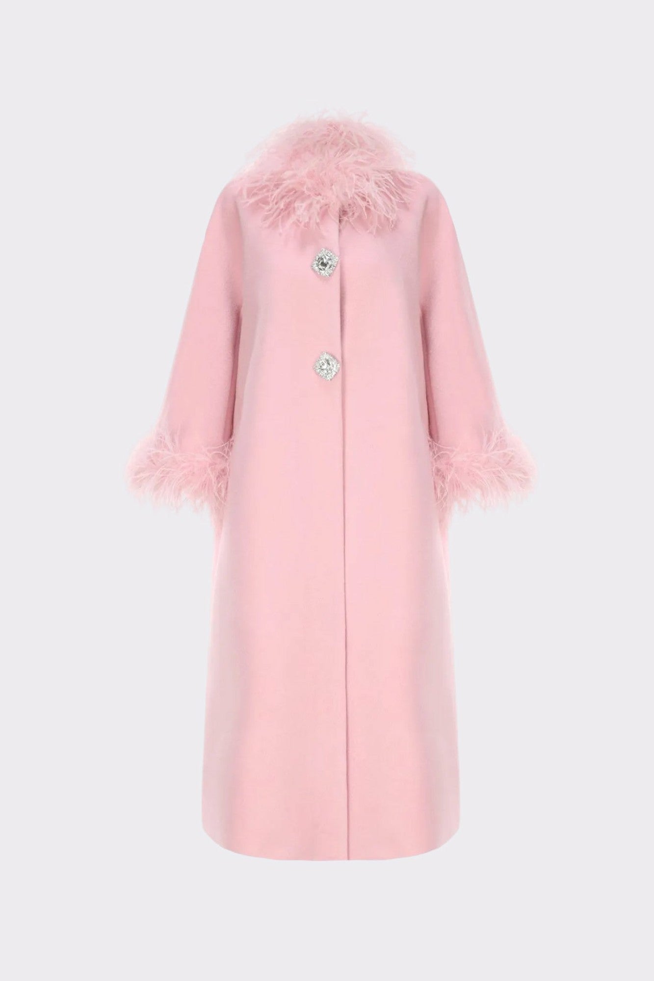 Nana Jacqueline Nina Feather Coat: Pink Coat for Winter Wedding Guest Pink