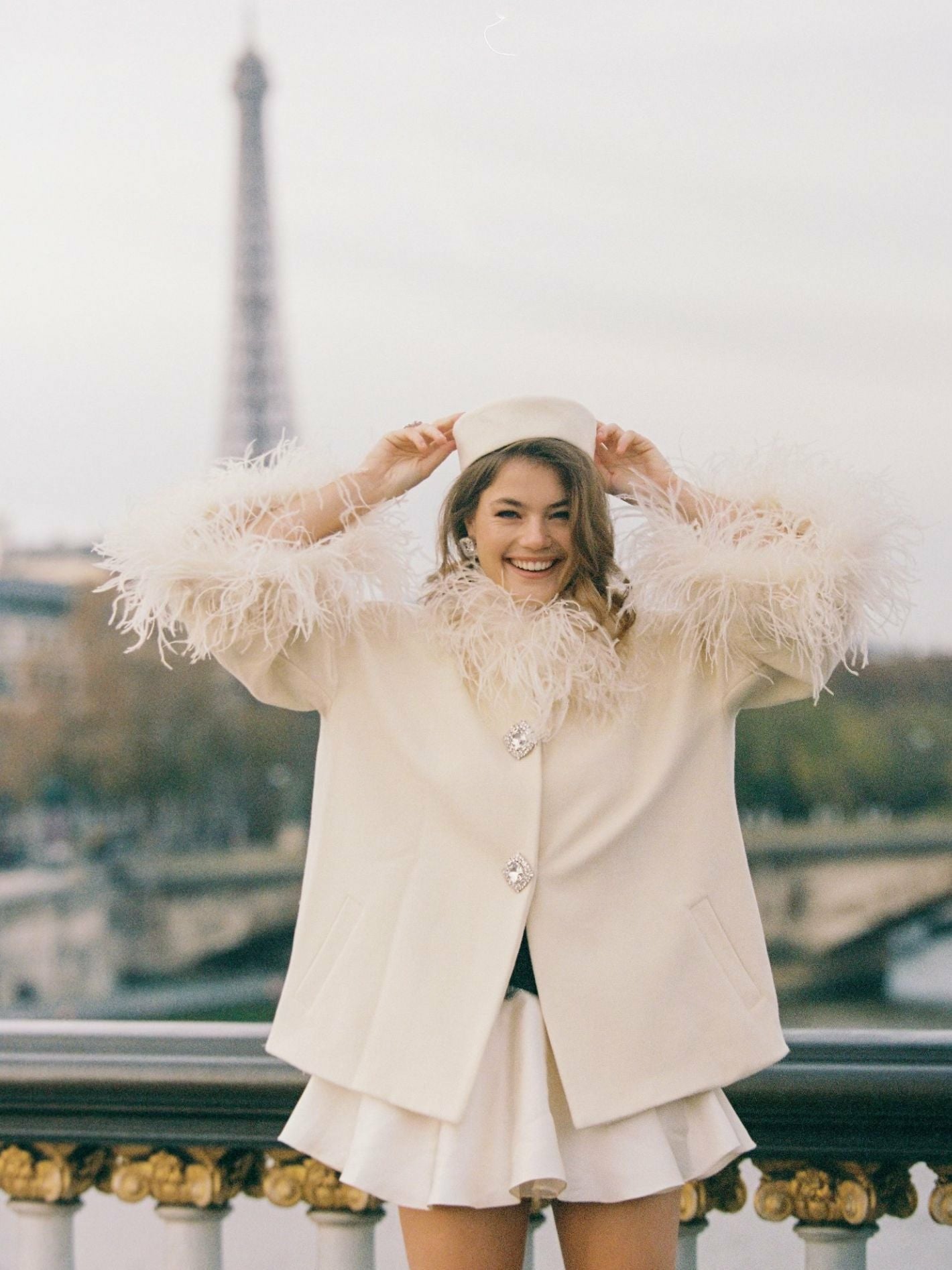 Nana Jacqueline Angelica Feather Coat: White Coat for Winter Wedding White