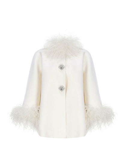 Nana Jacqueline Angelica Feather Coat: White Coat for Winter Wedding White