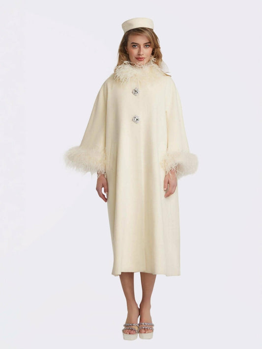 Nana Jacqueline Nina Feather Coat: White Coat for Winter Wedding Guest White