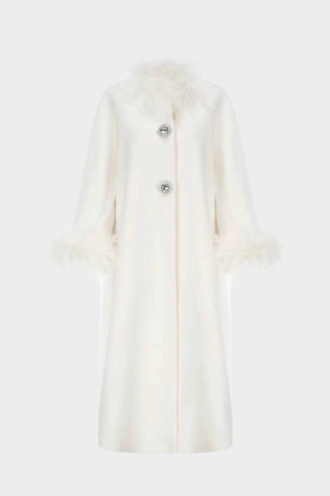 Nana Jacqueline Nina Feather Coat: White Coat for Winter Wedding Guest White