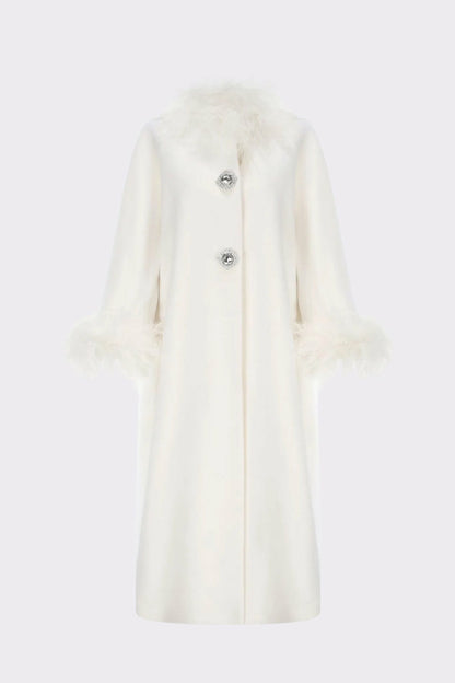 Nana Jacqueline Nina Feather Coat: White Coat for Winter Wedding Guest White
