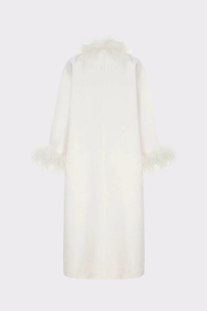 Nana Jacqueline Nina Feather Coat: White Coat for Winter Wedding Guest White