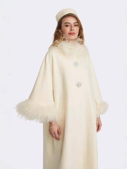 Nana Jacqueline Nina Feather Coat: White Coat for Winter Wedding Guest White