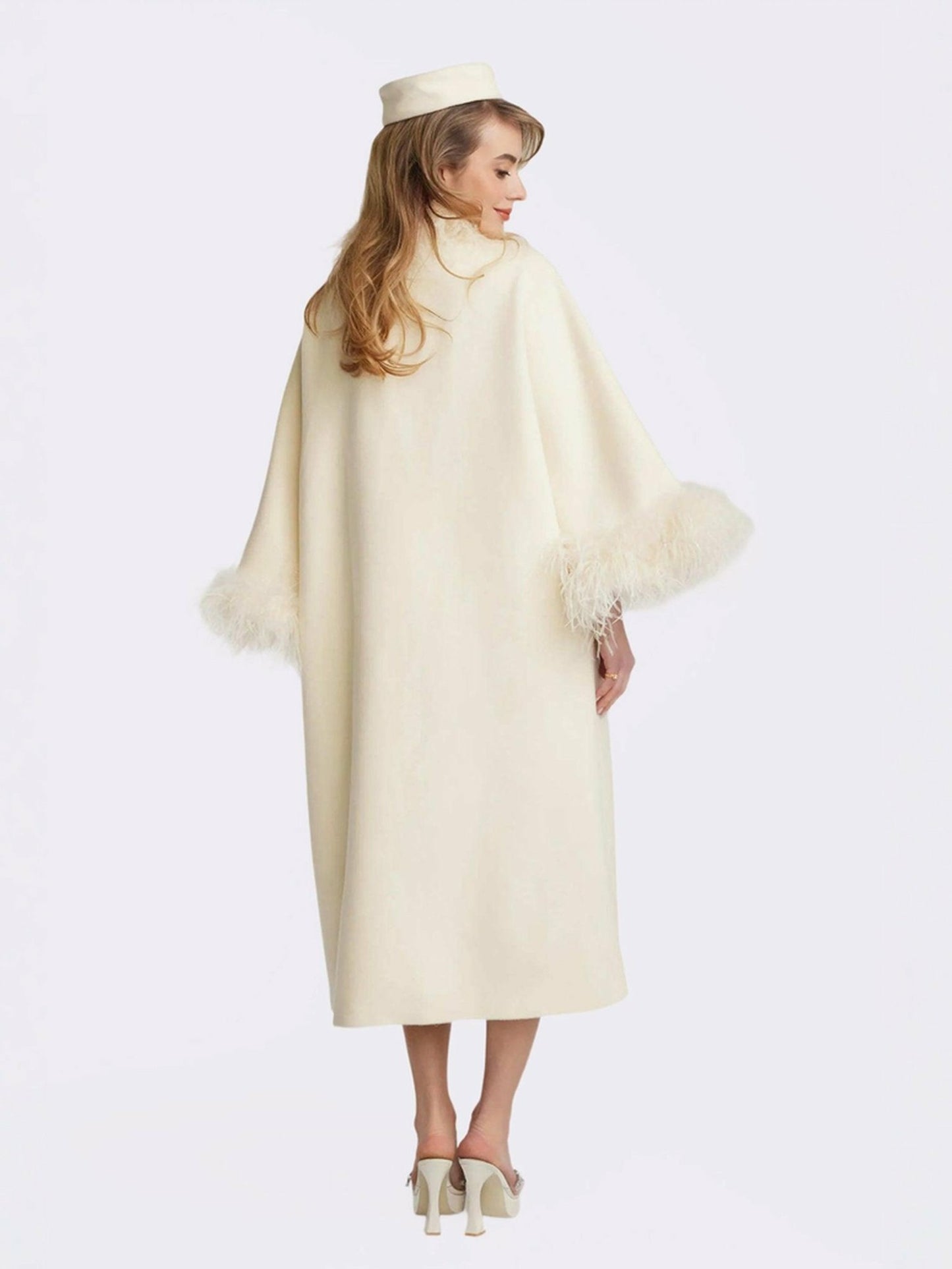 Nana Jacqueline Nina Feather Coat: White Coat for Winter Wedding Guest White
