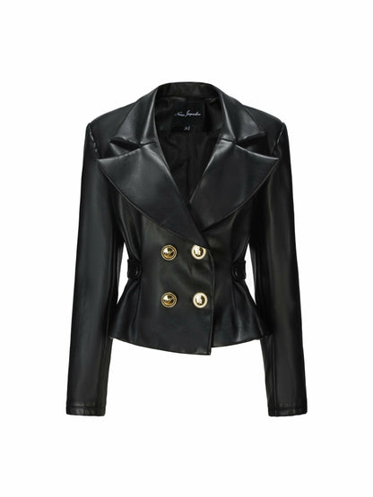 Nana Jacqueline Lucy Leather Jacket: Black Leather Jacket for Date Night Black