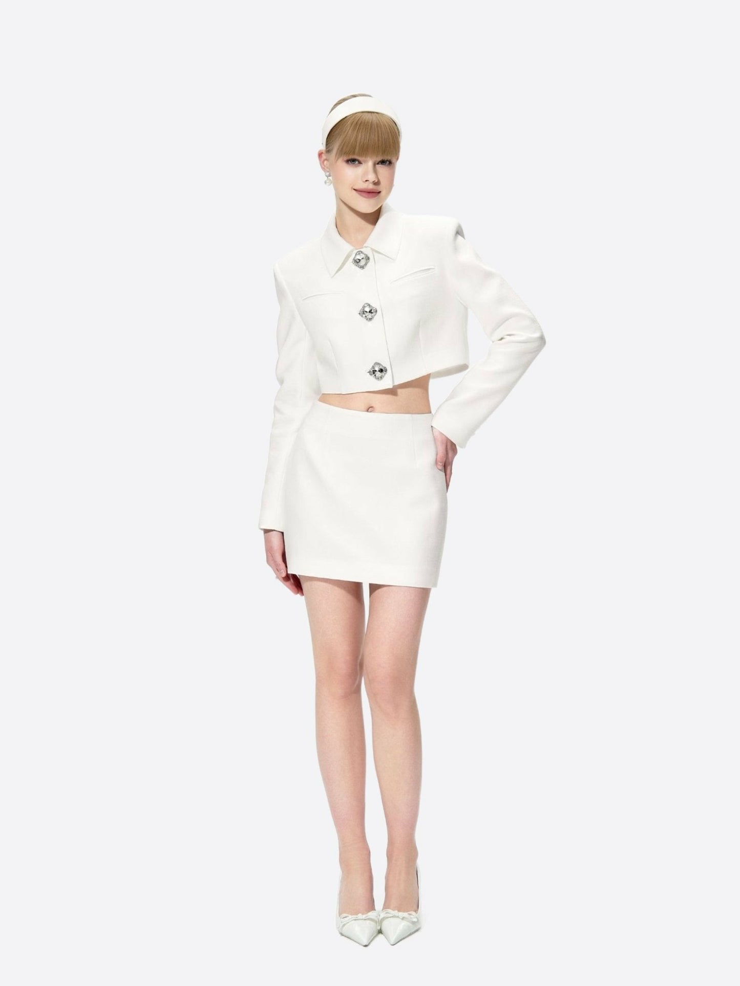 Nana Jacqueline Tatiana Crop Blazer: White Blazer for Bridal Shower White