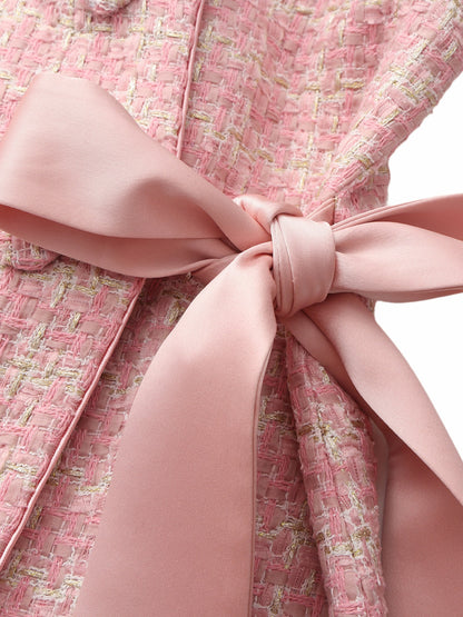 Nana Jacqueline Bianca Tweed Bow Pink Double-Breasted Coat: Pink Coat for Bridal Shower Pink