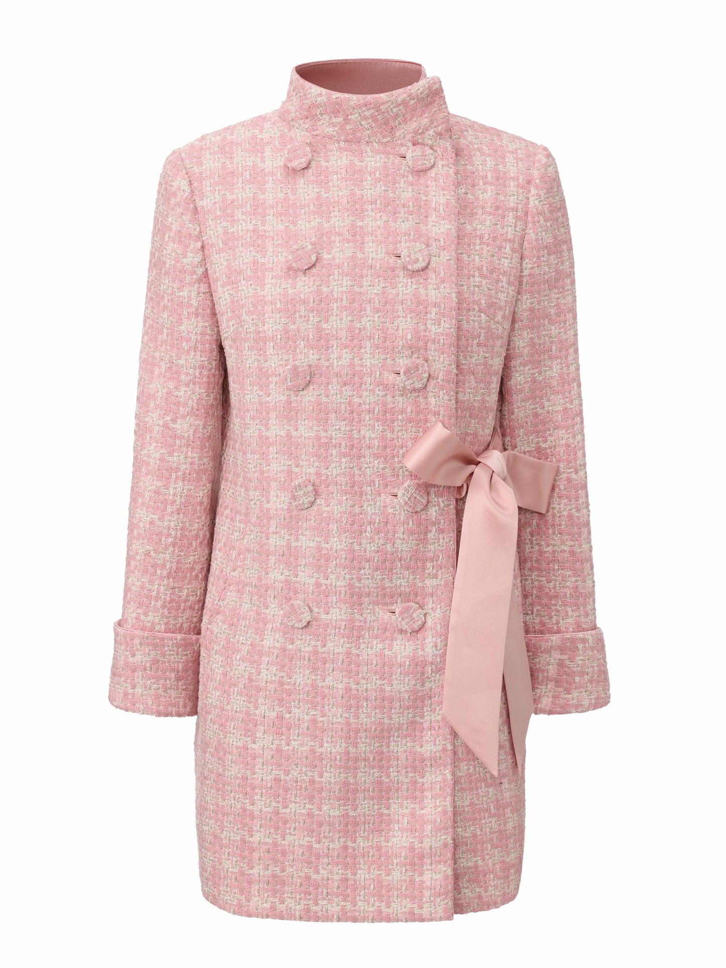 Nana Jacqueline Bianca Tweed Bow Pink Double-Breasted Coat: Pink Coat for Bridal Shower Pink
