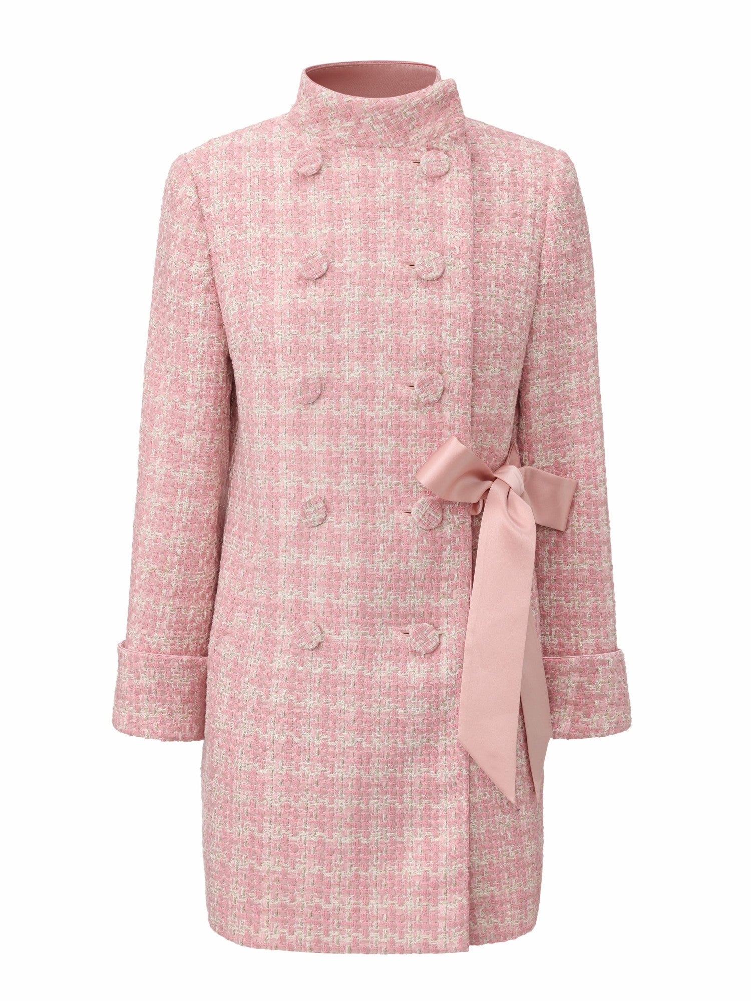 Nana Jacqueline Bianca Tweed Bow Pink Double-Breasted Coat: Pink Coat for Bridal Shower Pink