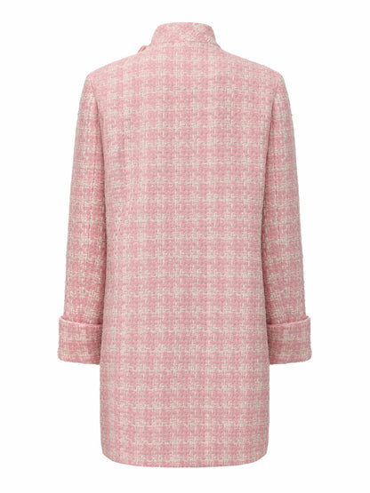 Nana Jacqueline Bianca Tweed Bow Pink Double-Breasted Coat: Pink Coat for Bridal Shower Pink