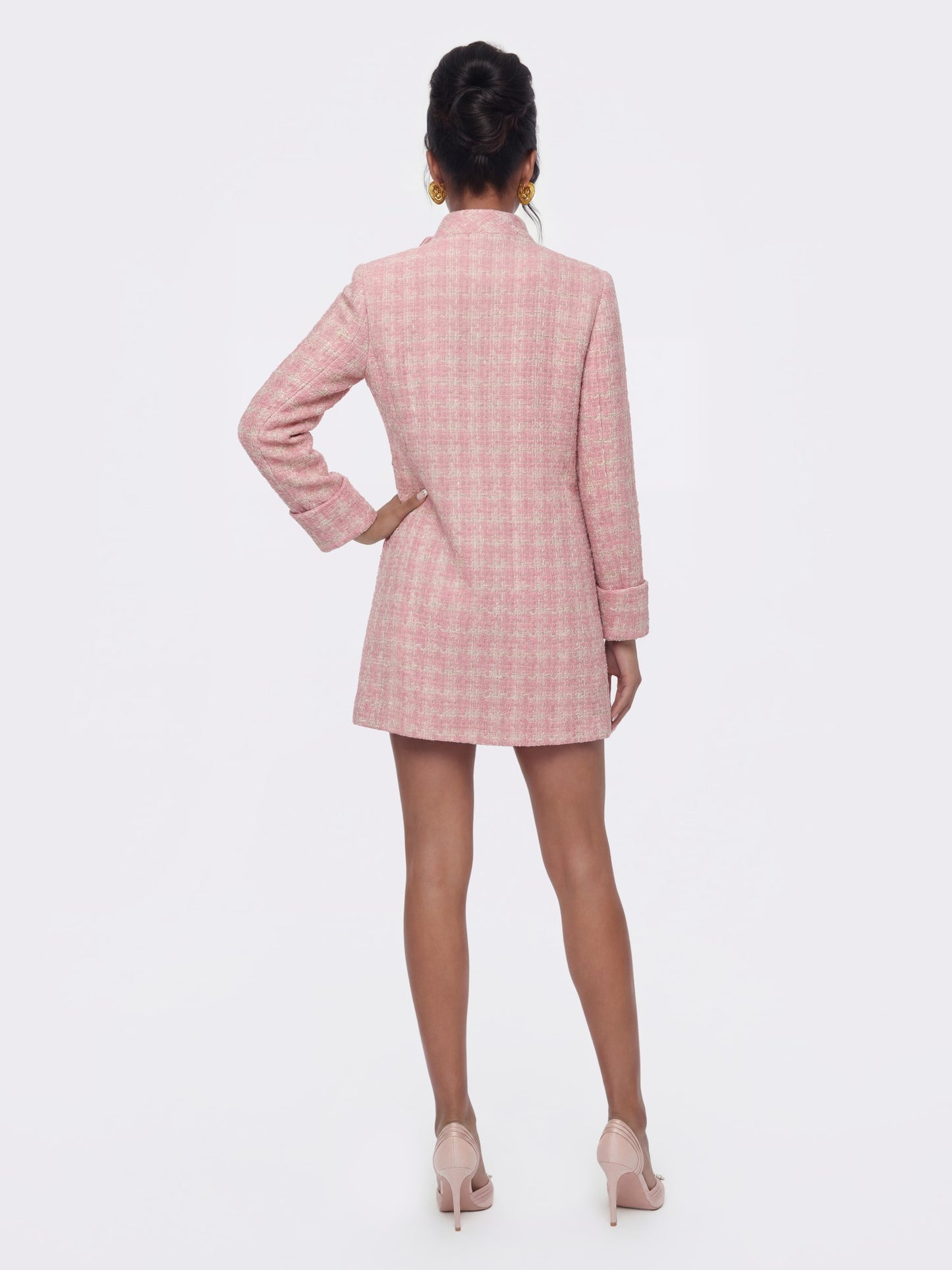Nana Jacqueline Bianca Tweed Bow Pink Double-Breasted Coat: Pink Coat for Bridal Shower Pink