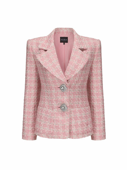 Nana Jacqueline Maya Lapel Suit Jacket: Pink Jacket for Garden Party Pink Checkered