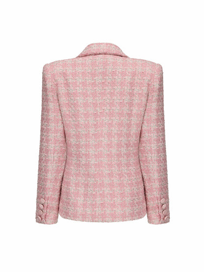 Nana Jacqueline Maya Lapel Suit Jacket: Pink Jacket for Garden Party Pink Checkered