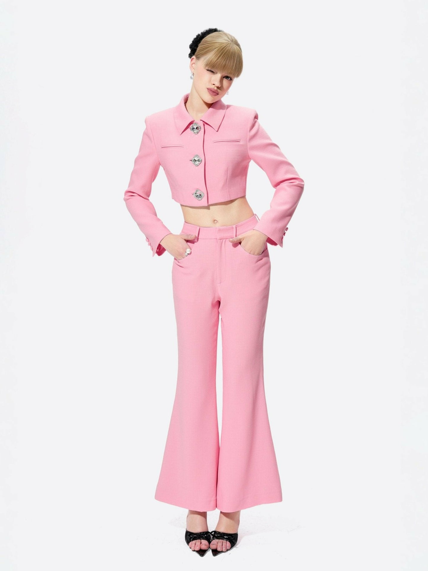 Nana Jacqueline Tatiana Crop Blazer: Pink Blazer for Birthday Celebration Pink