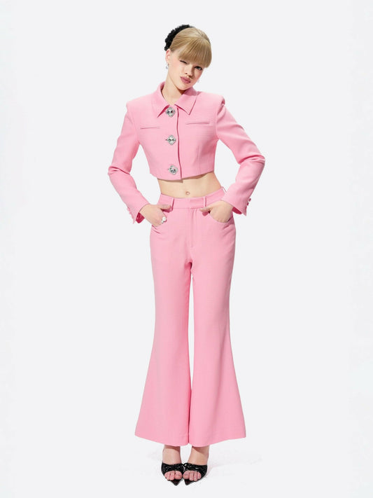 Nana Jacqueline Tatiana Crop Blazer: Pink Blazer for Birthday Celebration Pink