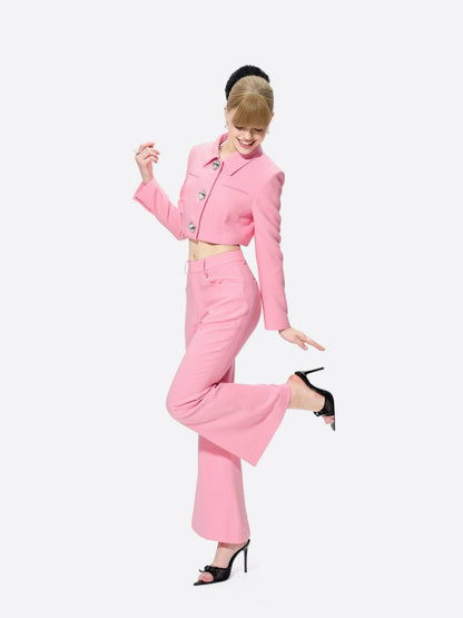 Nana Jacqueline Tatiana Crop Blazer: Pink Blazer for Birthday Celebration Pink