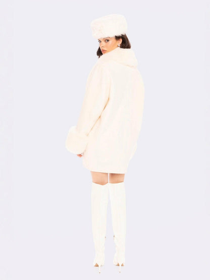Nana Jacqueline Althea Faux Fur Collar Cocoon Coat: White Coat for Winter Party White