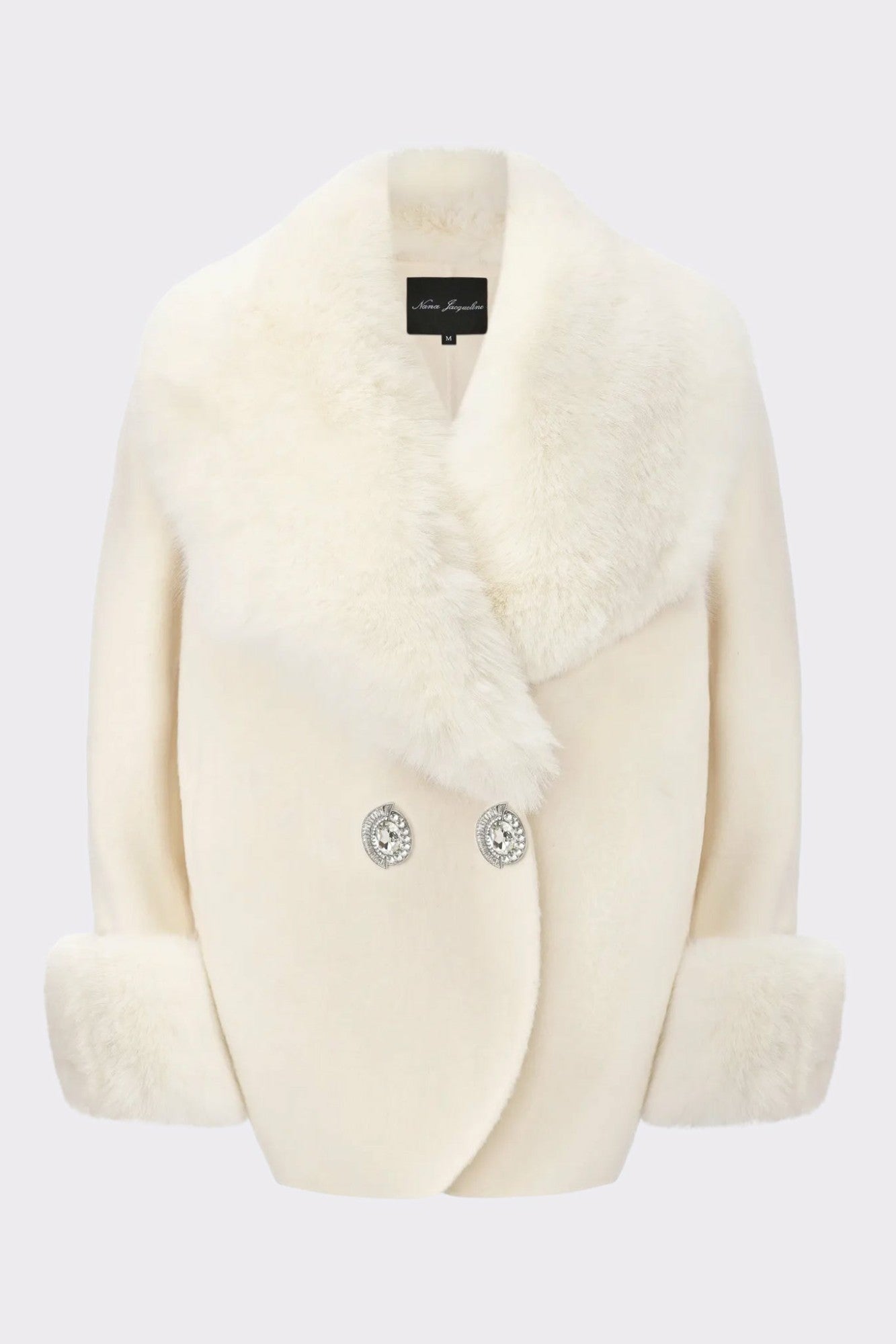 Nana Jacqueline Althea Faux Fur Collar Cocoon Coat: White Coat for Winter Party White