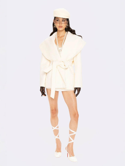 Nana Jacqueline Victoria Bow Coat: White Coat for Bridal Shower White