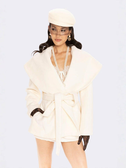 Nana Jacqueline Victoria Bow Coat: White Coat for Bridal Shower White