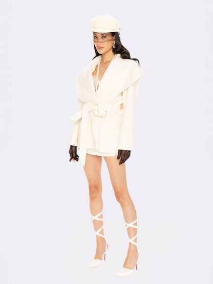 Nana Jacqueline Victoria Bow Coat: White Coat for Bridal Shower White