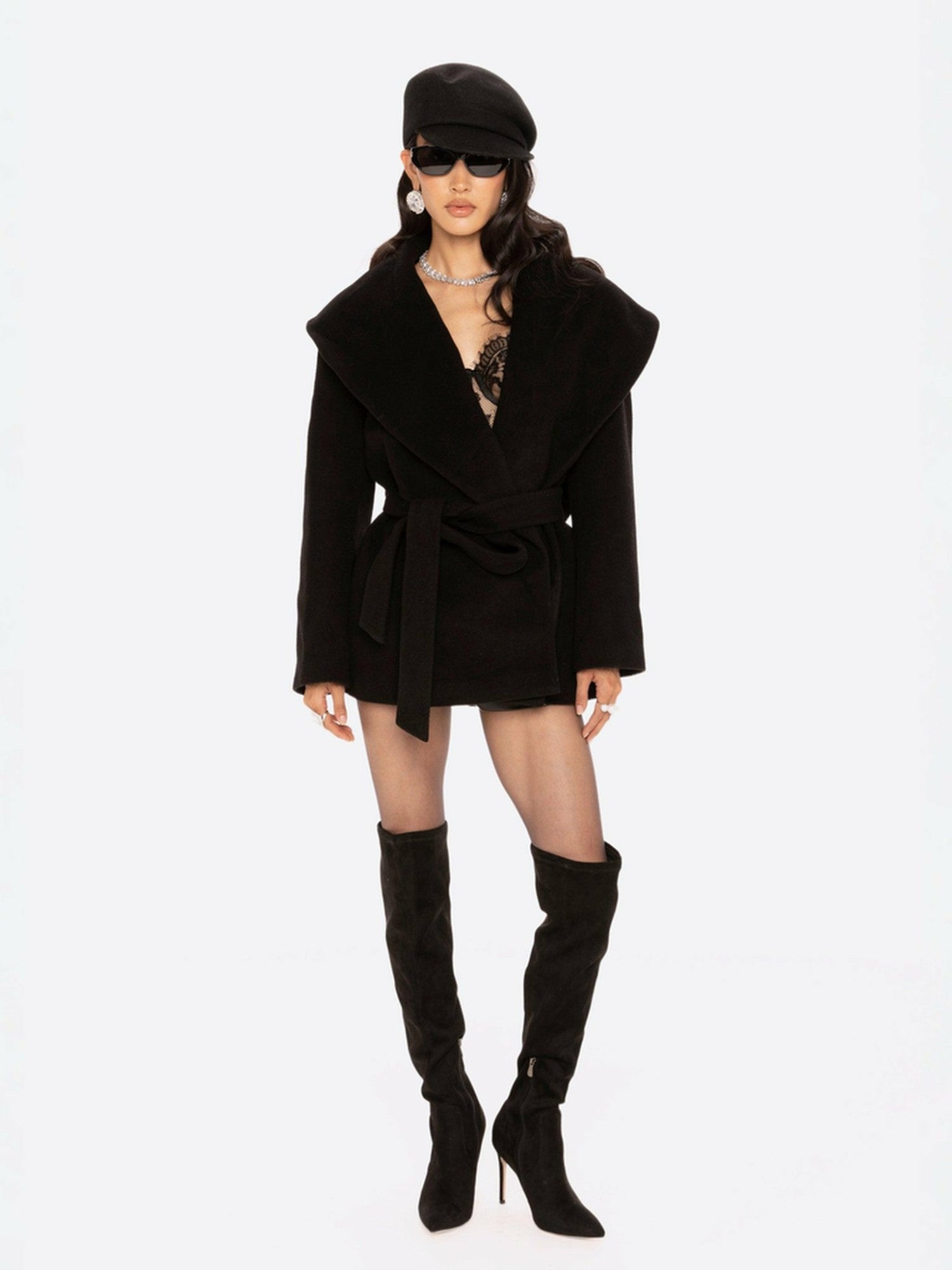Nana Jacqueline Victoria Bow Coat: Black Wool Coat for Date Night Black