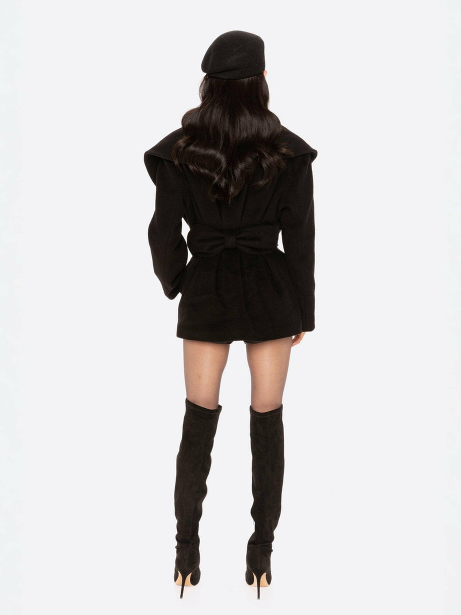 Nana Jacqueline Victoria Bow Coat: Black Wool Coat for Date Night Black