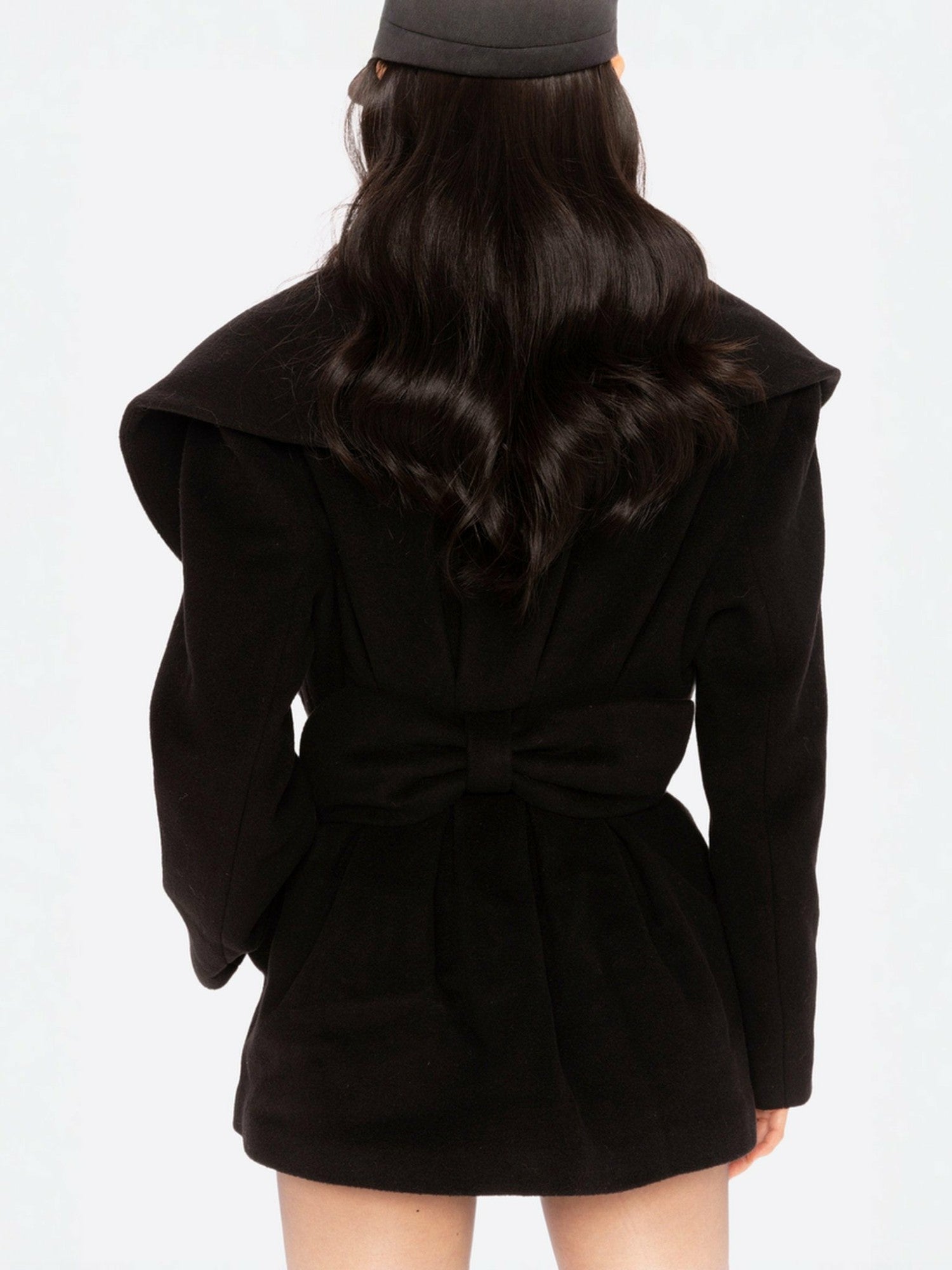 Nana Jacqueline Victoria Bow Coat: Black Wool Coat for Date Night Black
