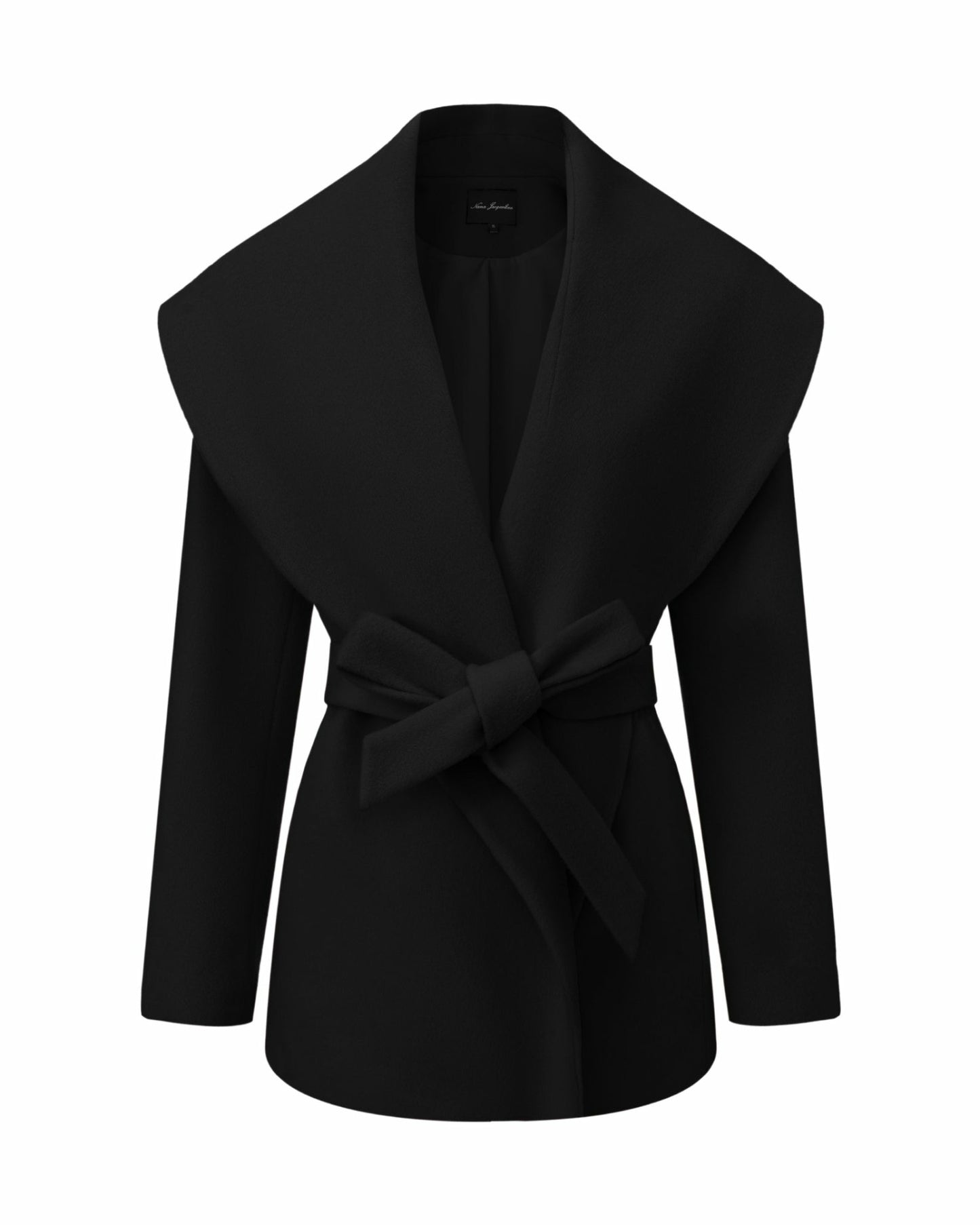 Nana Jacqueline Victoria Bow Coat: Black Wool Coat for Date Night Black