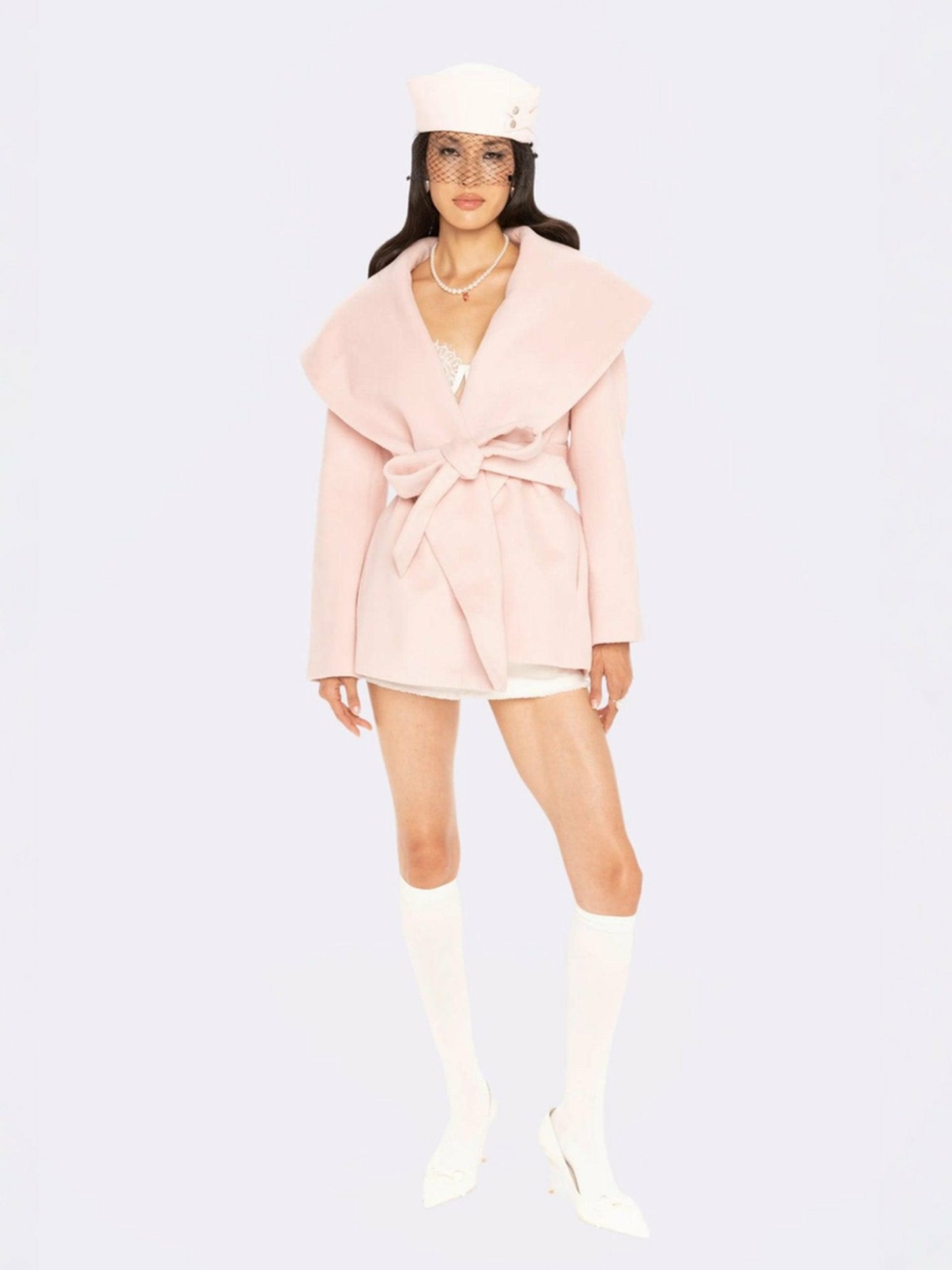 Nana Jacqueline Victoria Bow Coat: Pink Coat for Date Night Pink