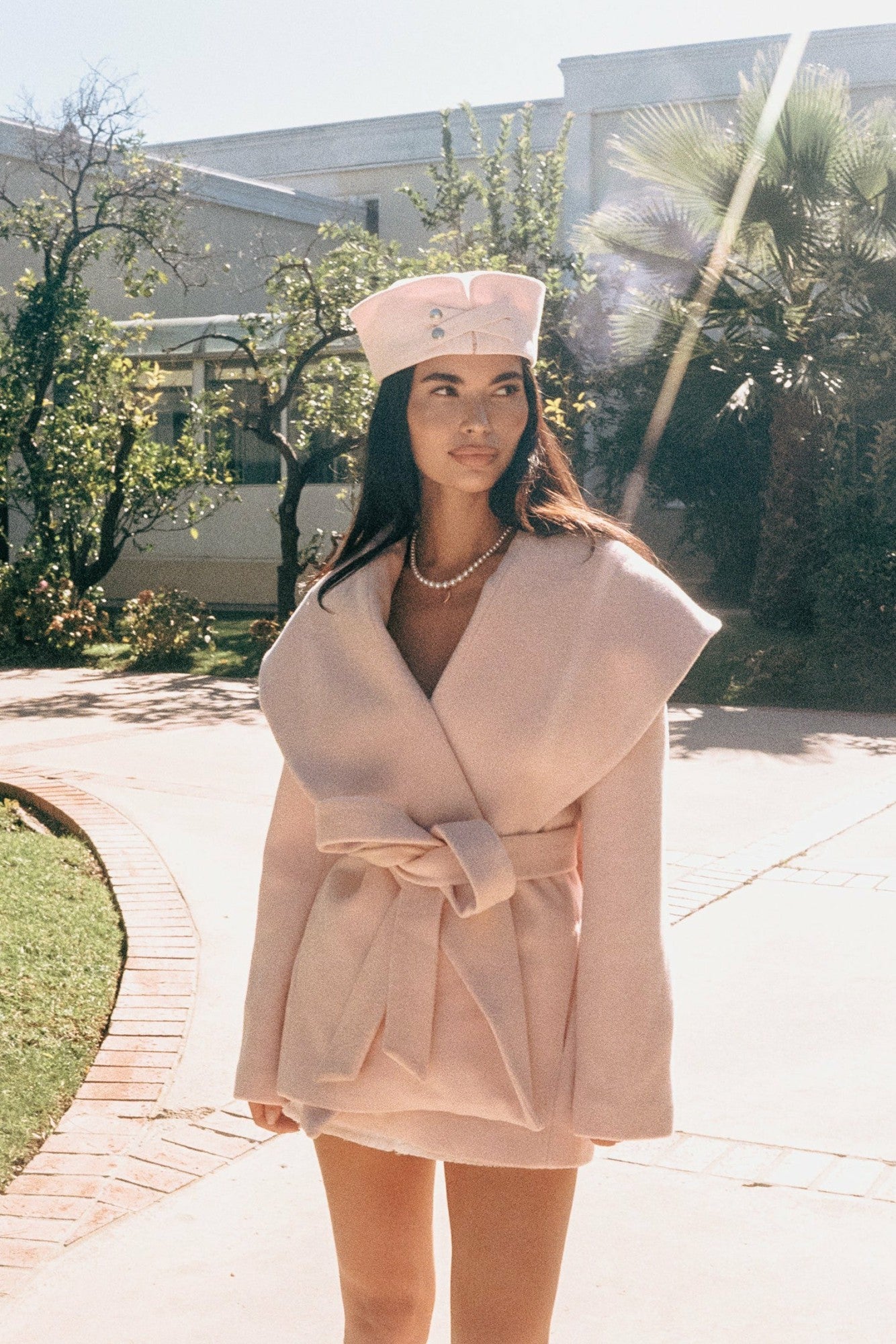 Nana Jacqueline Victoria Bow Coat: Pink Coat for Date Night Pink
