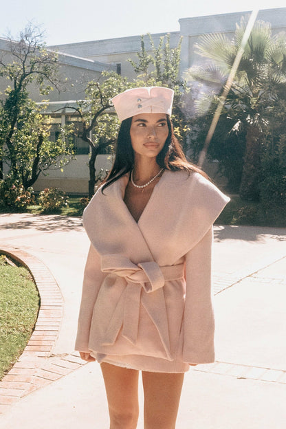Nana Jacqueline Victoria Bow Coat: Pink Coat for Date Night Pink