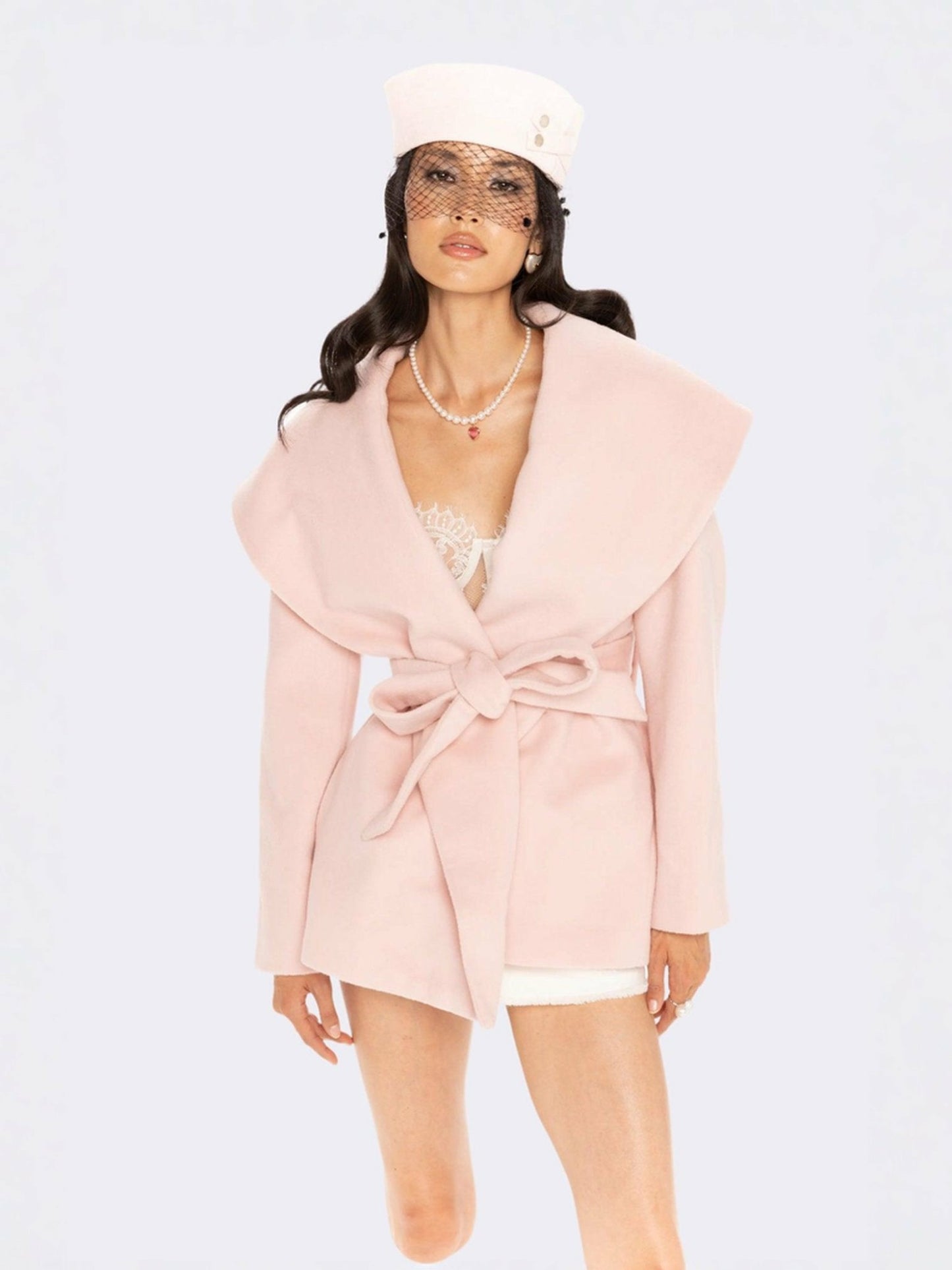 Nana Jacqueline Victoria Bow Coat: Pink Coat for Date Night Pink